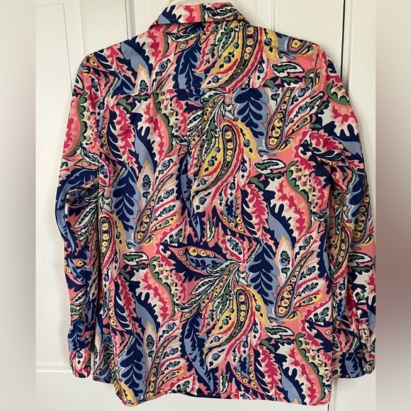Talbots Multicolored 100% Cotton Button-up Shirt Floral Leaf Paisley Size Small - Picture 6 of 13